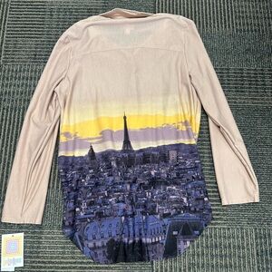Lularoe Womens Valentina Button Down Blouse in Pink Paris Eiffle Tower Sz L
